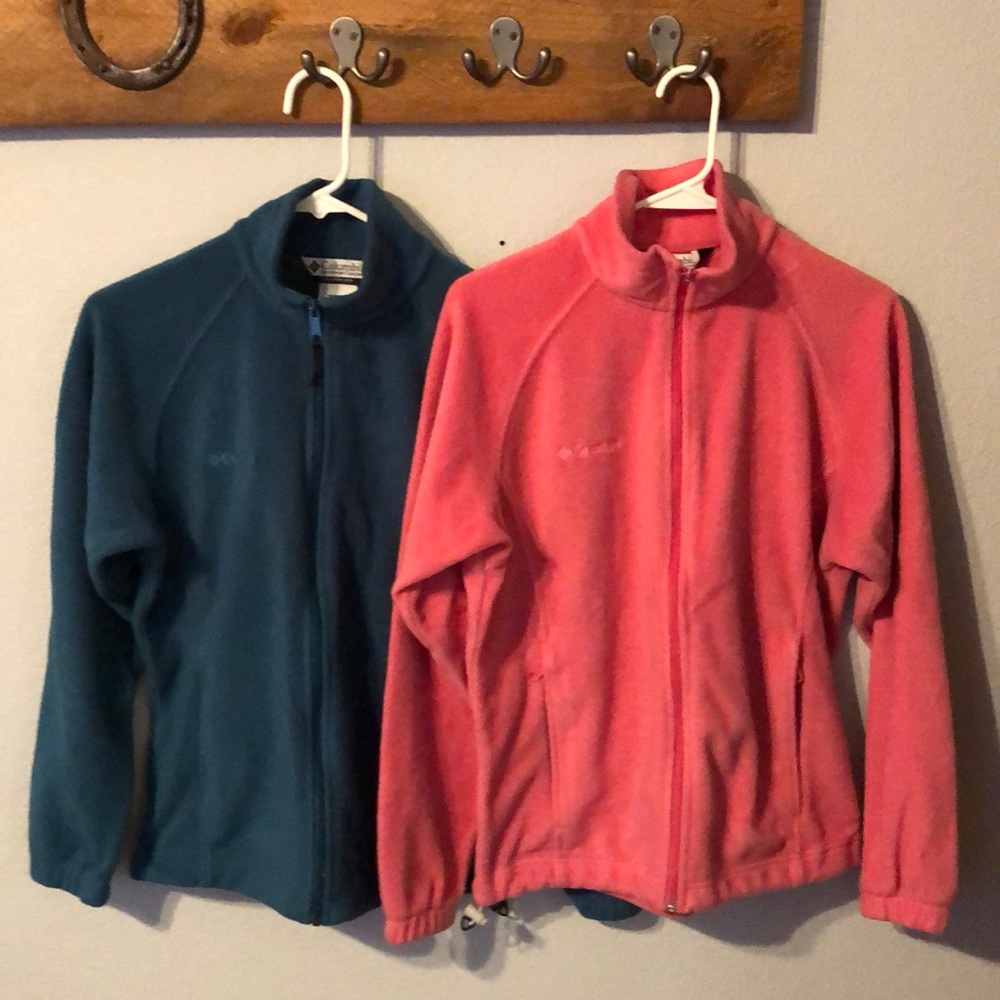 Two Columbia zip up sweaters